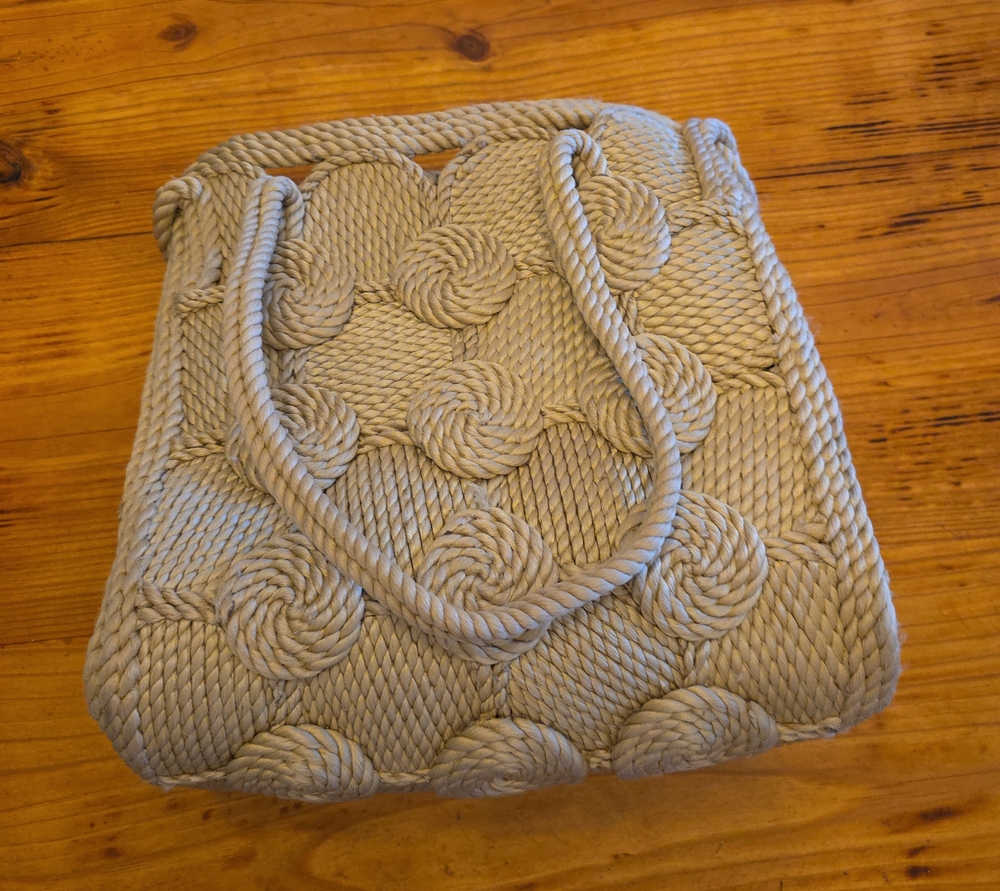 Braided Rope Satchel Tote in Cream